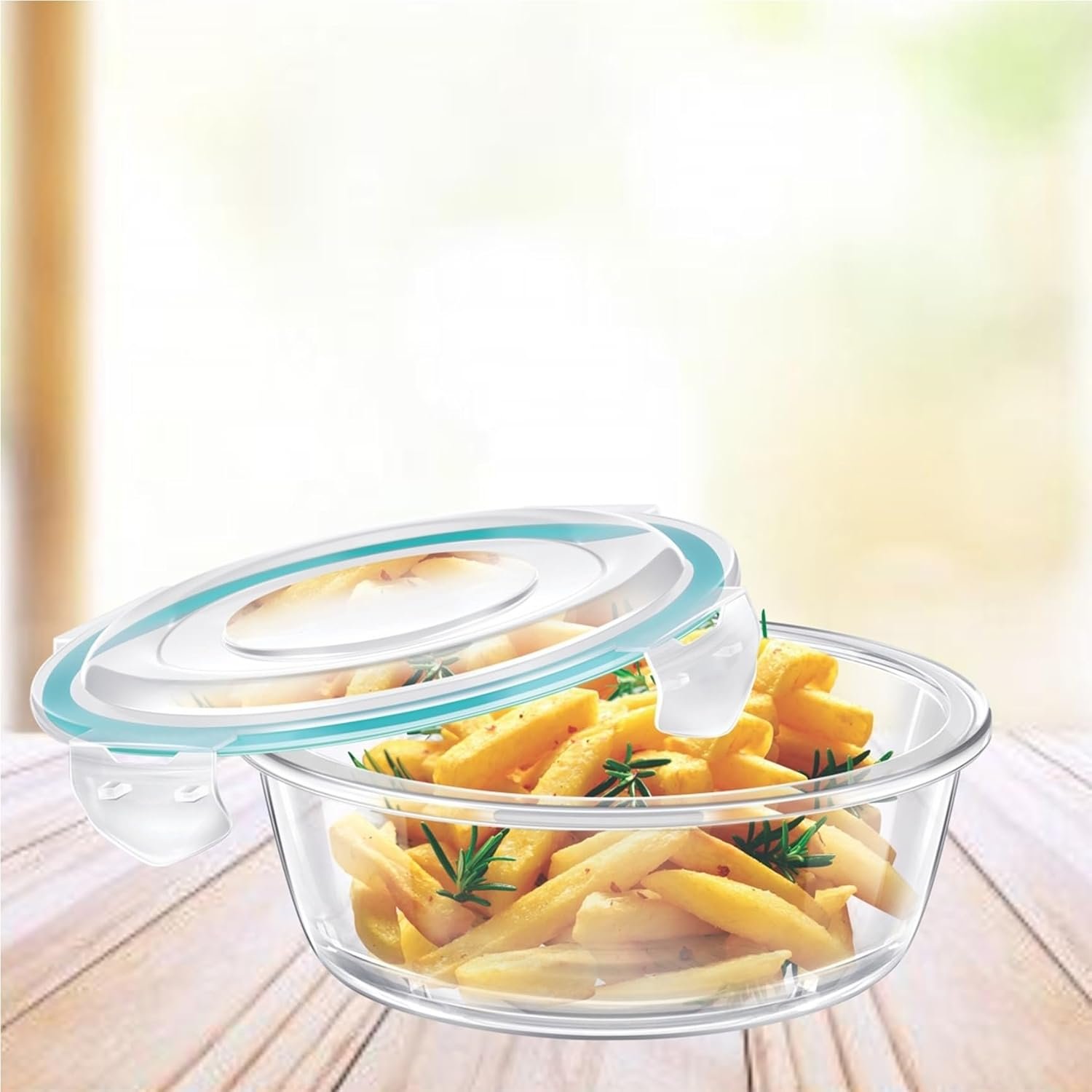 Signora Ware Lock N Store Borosilicate Glass Round Container | Microwave & Dishwasher Safe | Heat Resistant | Air tight & Spill Proof | Storing leftover | Best for Baking & Serving (620 ml | Clear) - Image 2
