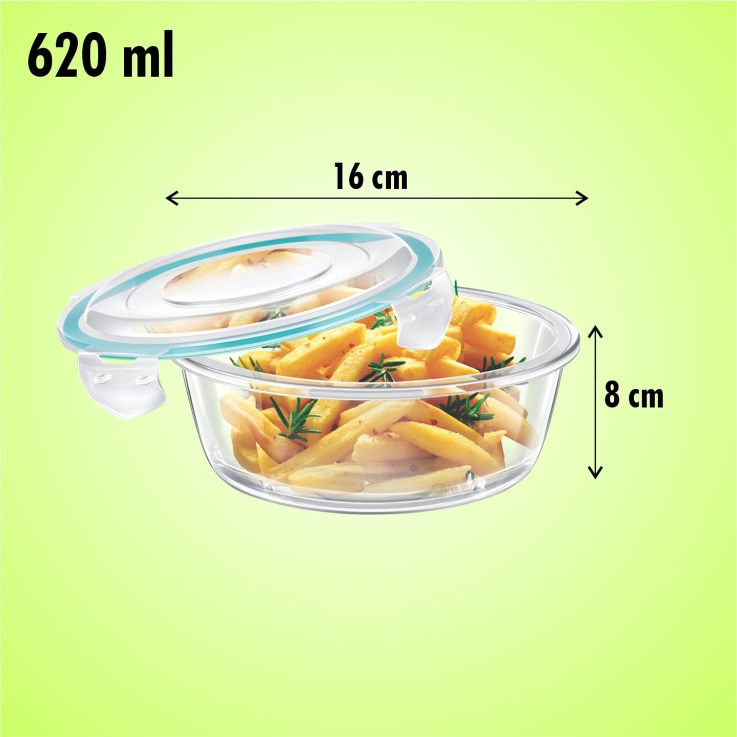 Signora Ware Lock N Store Borosilicate Glass Round Container | Microwave & Dishwasher Safe | Heat Resistant | Air tight & Spill Proof | Storing leftover | Best for Baking & Serving (620 ml | Clear) - Image 3