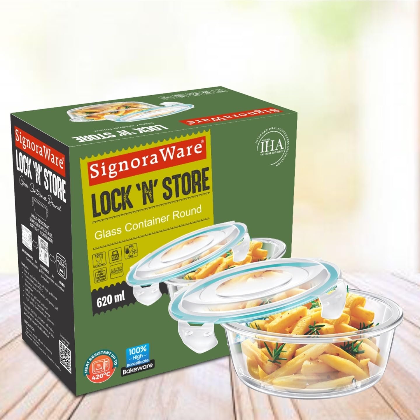 Signora Ware Lock N Store Borosilicate Glass Round Container | Microwave & Dishwasher Safe | Heat Resistant | Air tight & Spill Proof | Storing leftover | Best for Baking & Serving (620 ml | Clear) - Image 5