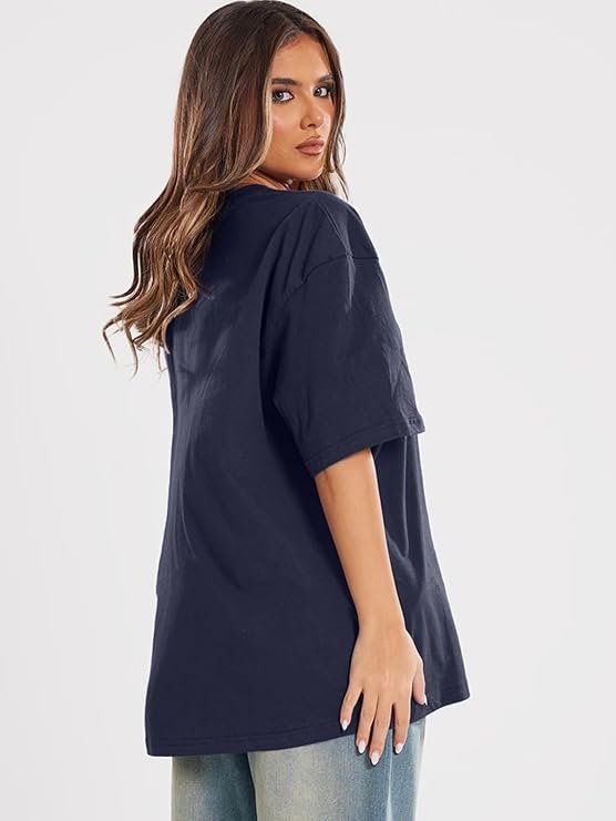LEOTUDE Women Cottonblend Drop Shoulder Oversized Round Neck Half Sleeve - Image 2