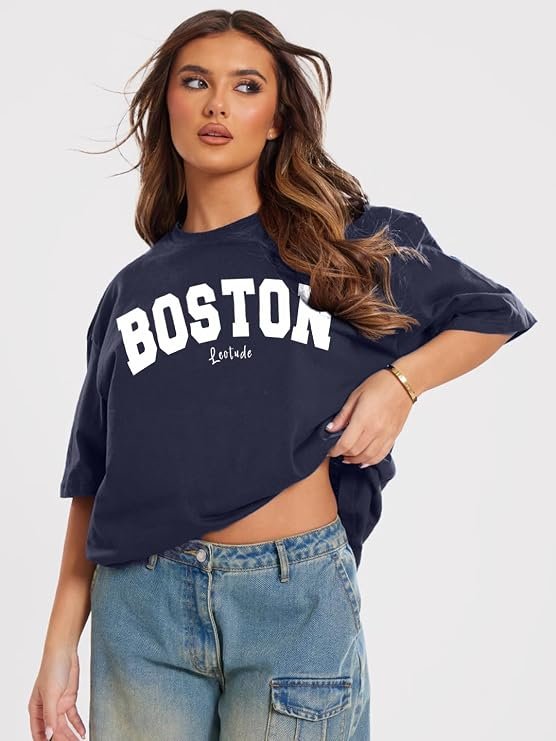 LEOTUDE Women Cottonblend Drop Shoulder Oversized Round Neck Half Sleeve - Image 4